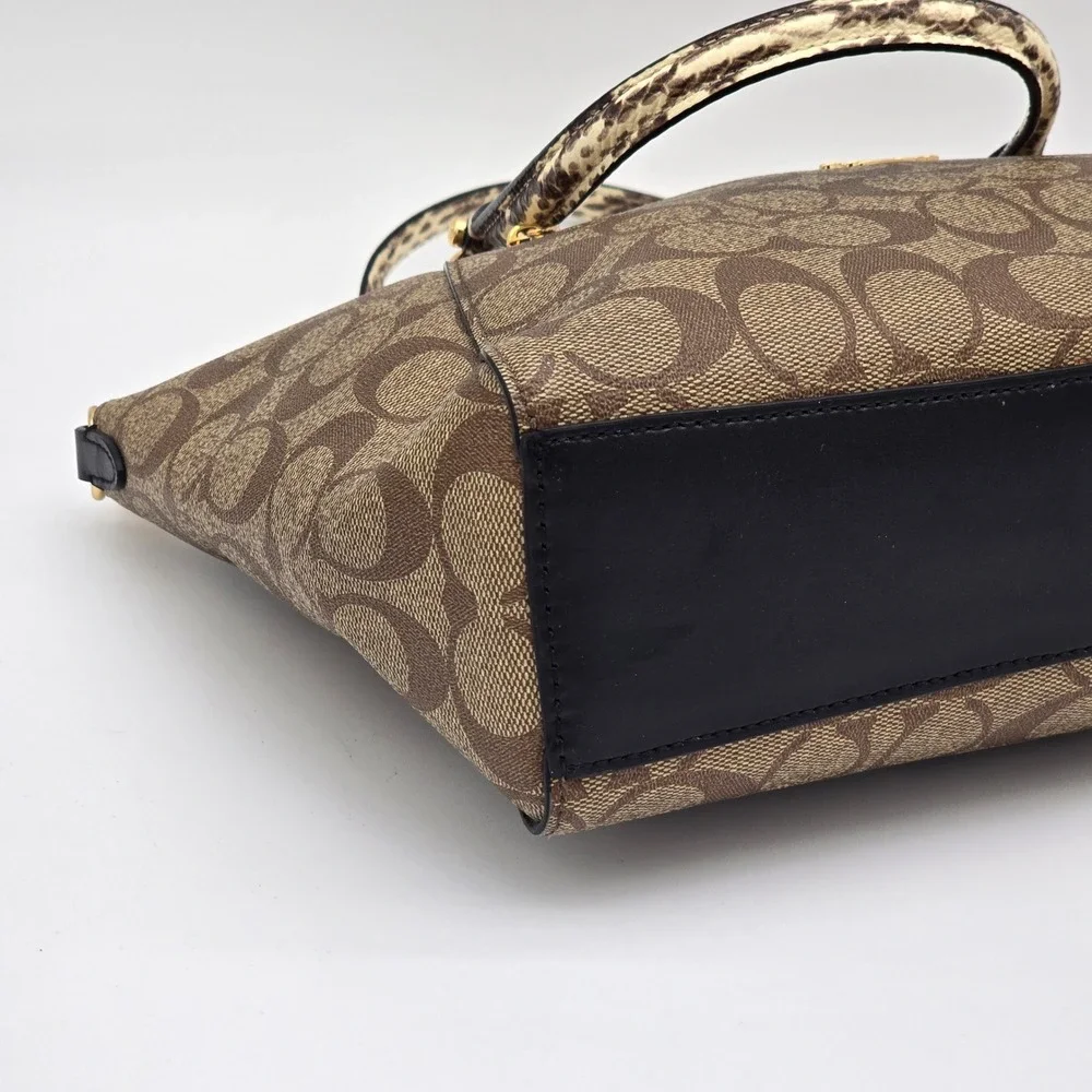 Coach Prairie Satchel Signature Canvas Snakeskin Brown Gold C2854 Handbag